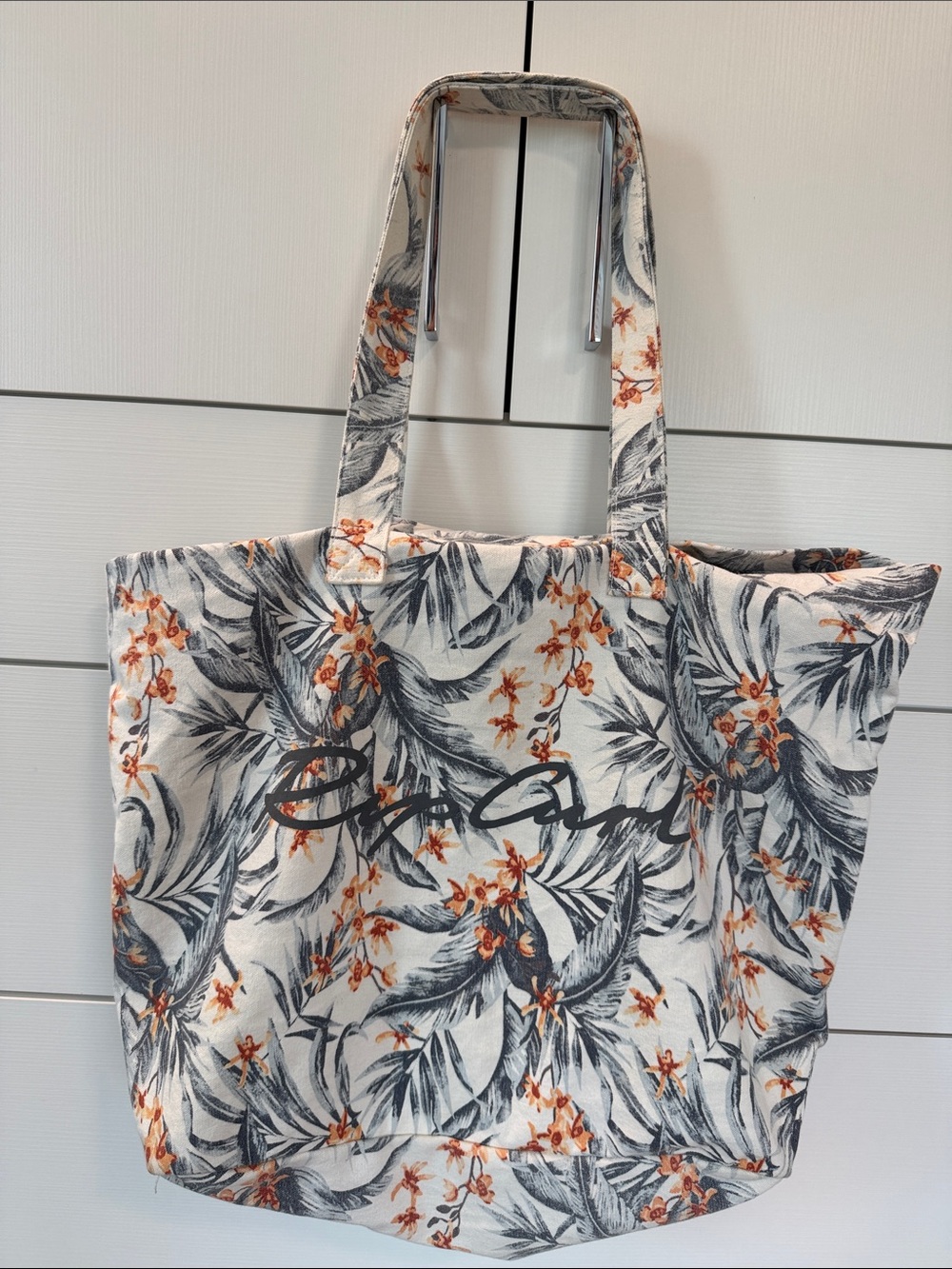 Rip Curl Tropical Floral Canvas Tote Drawstring White Gray Orange Beach Bag